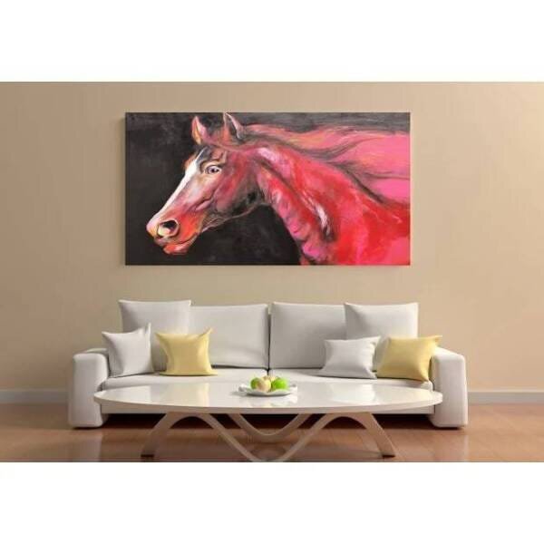 Quadro Decorativo Grande Animal Cavalo Vermelho - 120x60cm
