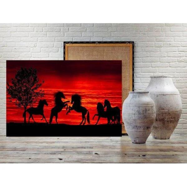 Quadro Decorativo Grande Animal Horses Sunset - 180x120cm