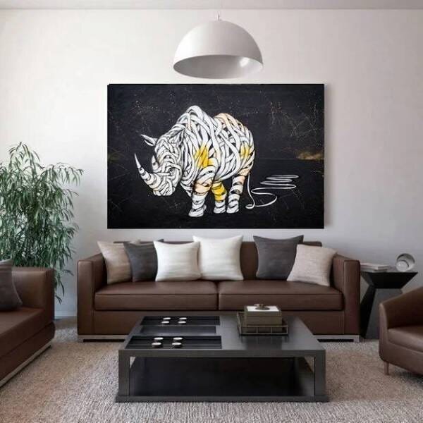 Quadro Decorativo Grande Animal Rinoceronte Múmia - 120x80cm