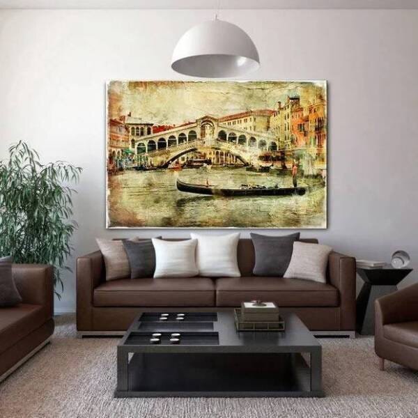 Quadro Decorativo Grande Cidade Veneza Retro - 200x100cm