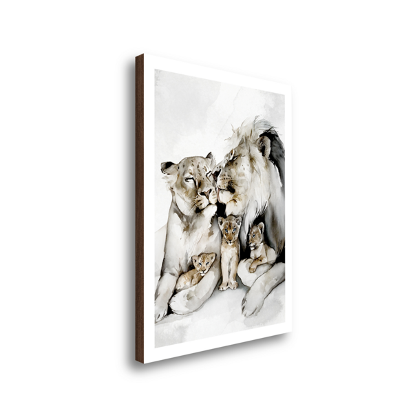 Quadro Decorativo Grande Família  Filhote Leão Aquarela 3 Fil