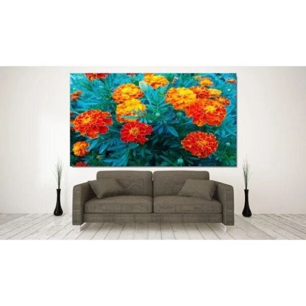 Quadro Decorativo Grande Floral Tagetes Patula - 100x70cm