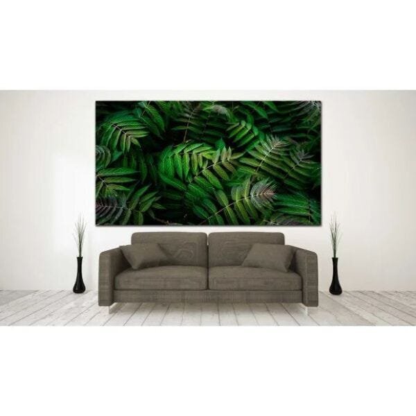 Quadro Decorativo Grande Vegetação Dark Leaves - 200x100cm