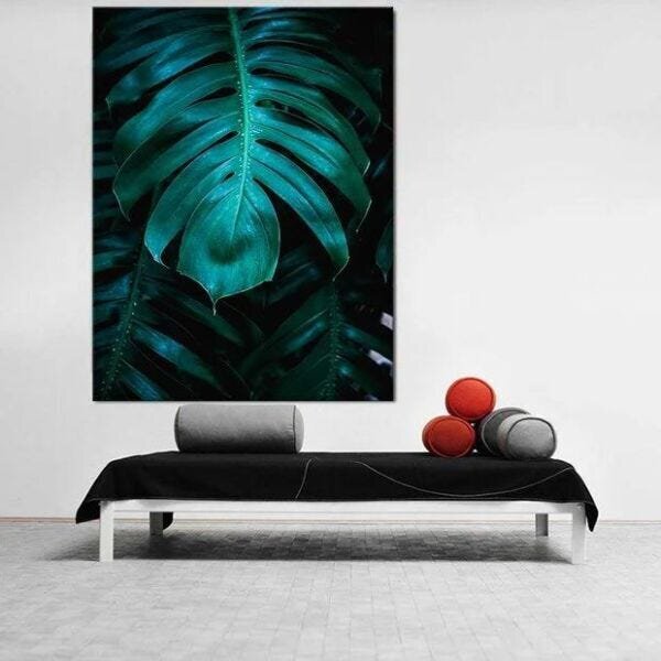 Quadro Decorativo Grande Vegetação Green Monstera Leaf - 150x