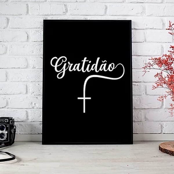Quadro Decorativo Gratidão Cruz 24x18cm - Com Vidro Moldura:m