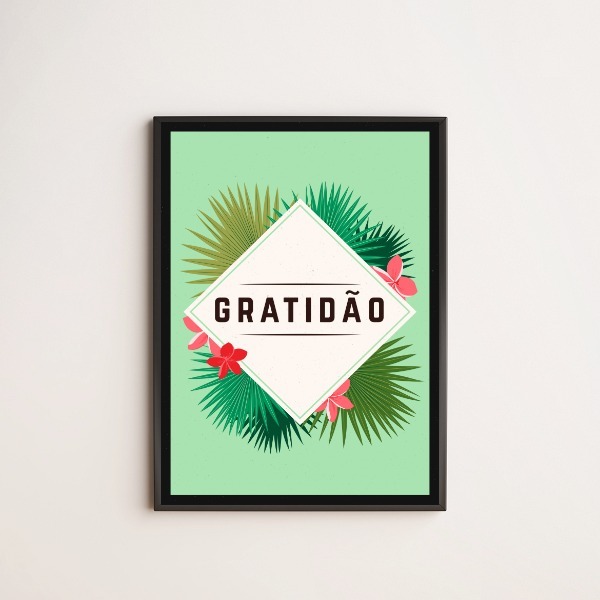 Quadro Decorativo Gratidão Tropical 24x18cm Moldura:madeira P
