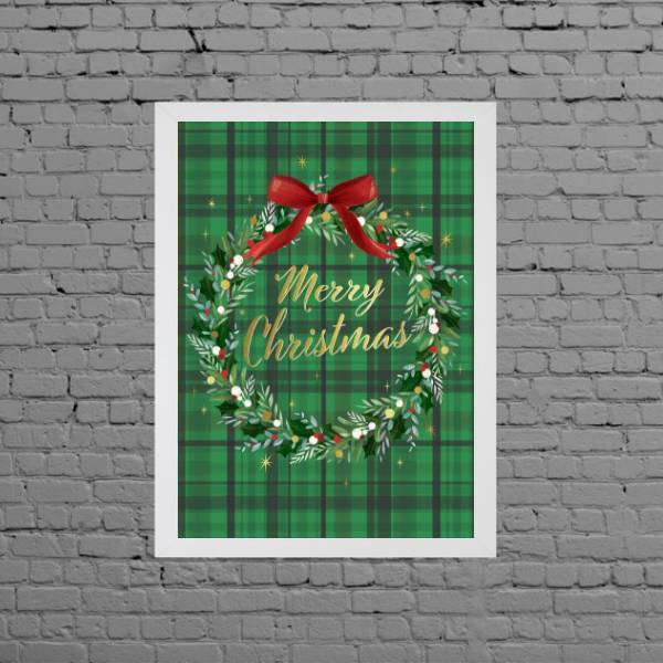 Quadro Decorativo Guirlanda De Natal Verde 33x24cm Moldura:ma