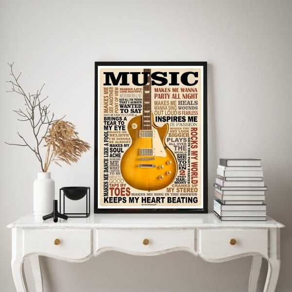 Quadro Decorativo Guitarra Music amarela 45x34cm Moldura:made