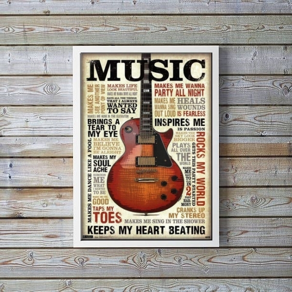 Quadro Decorativo Guitarra Music marrom 45x34cm Moldura:madei