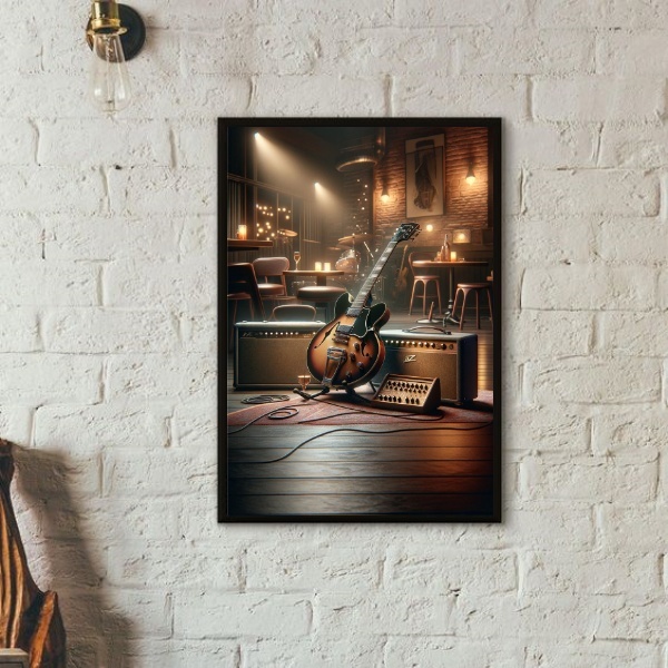 Quadro Decorativo Guitarra - Palco 45x34cm - Com Vidro Moldur