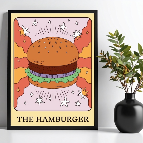 Quadro Decorativo Hamburguer - Carta Tarot 24x18cm Moldura Br