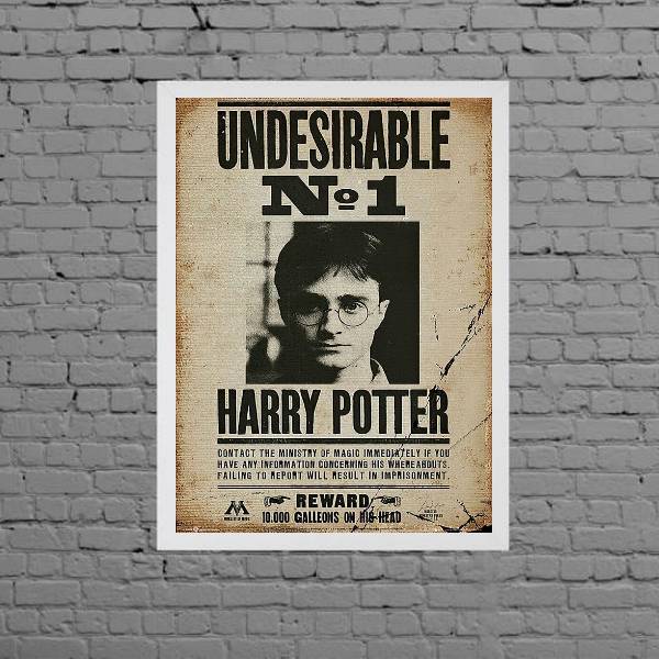Quadro Decorativo Harry Potter Procurado 45x34cm - Com Vidro