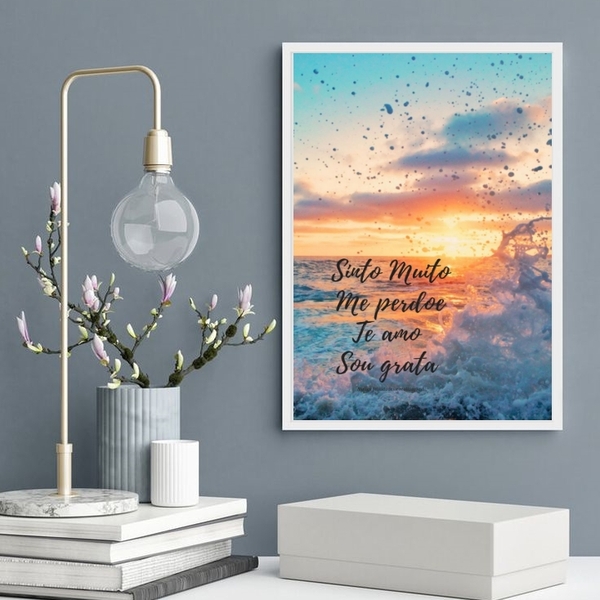 Quadro Decorativo Ho' Oponopono Mágico- Mar 45x34cm Moldura:m