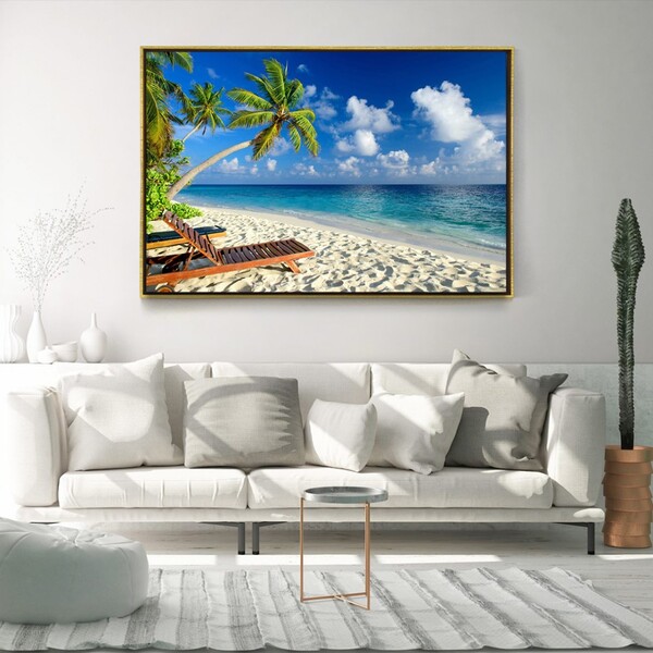 Quadro Decorativo Horizontal Coconut Beach Com Moldura E Sem Vidro