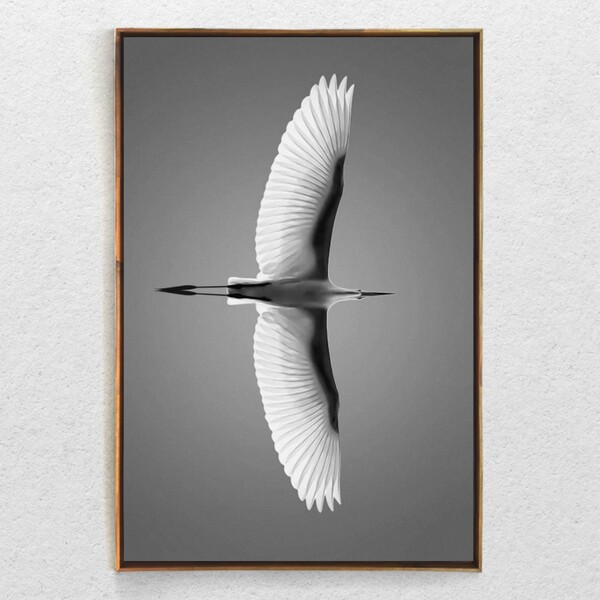 Quadro Decorativo Horizontal Paisagem Voo Da Garça Com Moldur