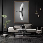 Quadro Decorativo Horizontal Paisagem Voo Da Garça Com Moldur