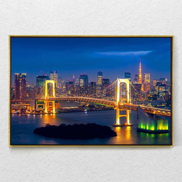 Quadro Decorativo Horizontal Rainbow Bridge Tokyo Com Moldura
