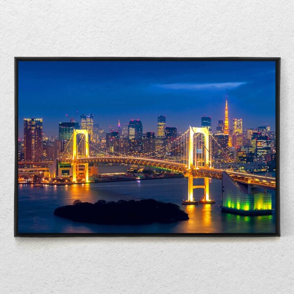Quadro Decorativo Horizontal Rainbow Bridge Tokyo Com Moldura