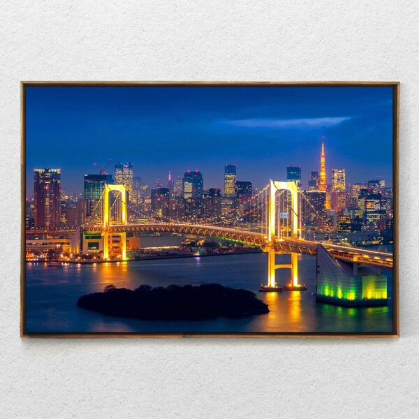 Quadro Decorativo Horizontal Rainbow Bridge Tokyo Com Moldura