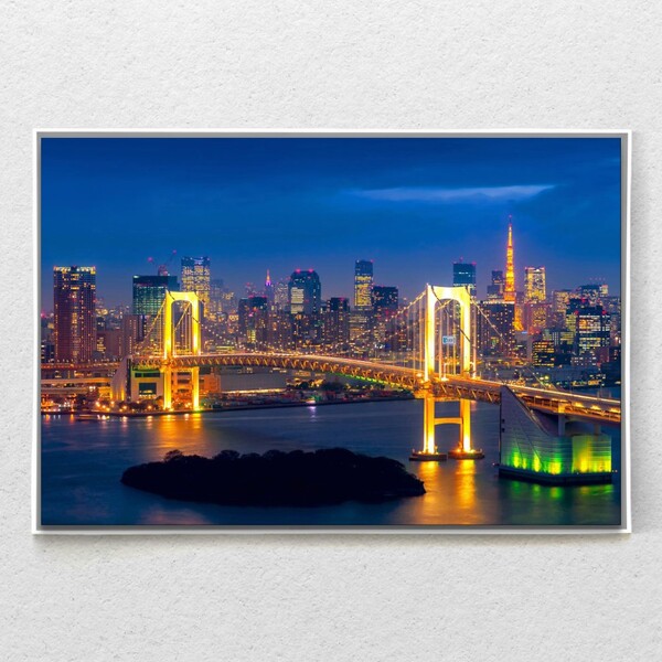Quadro Decorativo Horizontal Rainbow Bridge Tokyo Com Moldura