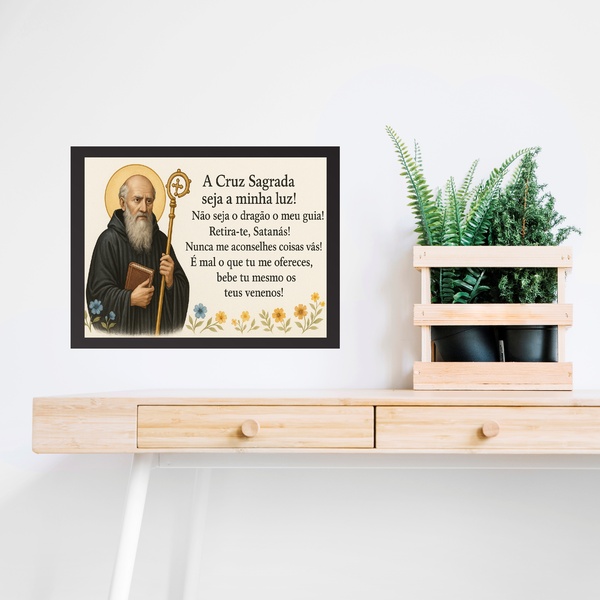 Quadro Decorativo Horizontal São Bento Oração 45x34cm Moldura