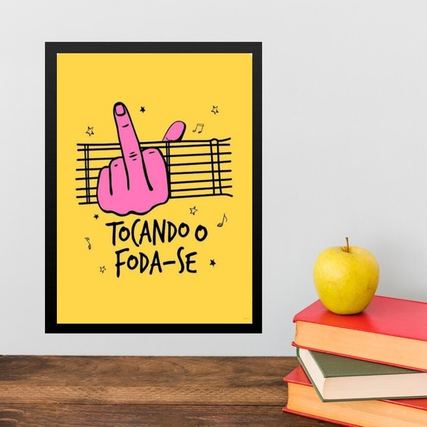 Quadro Decorativo Humor - Tocando O F 24x18cm Moldura Preta