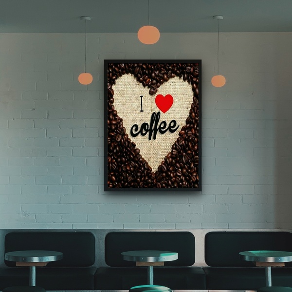 Quadro Decorativo I Love Coffee  - 70x50cm Moldura Branca