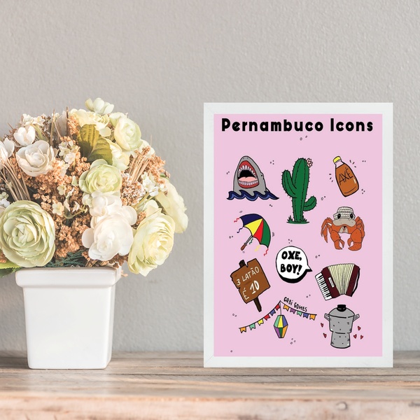 Quadro Decorativo Ícones De Pernambuco 33x24cm - Com Vidro Mo