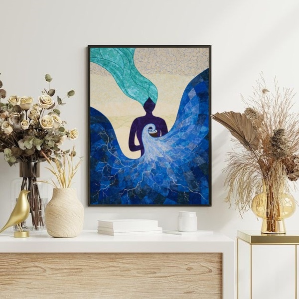 Quadro Decorativo Iemanjá Abstrato 33x24cm Moldura:madeira Br