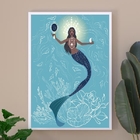 Quadro Decorativo Iemanjá Sereia 33x24cm - Com Vidro Moldura:
