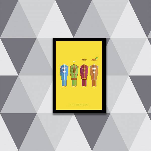 Quadro Decorativo Ilustração Beatles Amarelo 45x34cm A3 (45 X