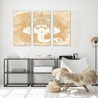 Quadro Decorativo India Deus Ganesh  3 Peças Bege Para Sala
