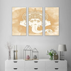 Quadro Decorativo India Deus Ganesh  3 Peças Bege Para Sala