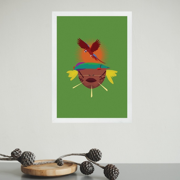 Quadro Decorativo Índio Yanomami 24x18cm - Com Vidro Moldura