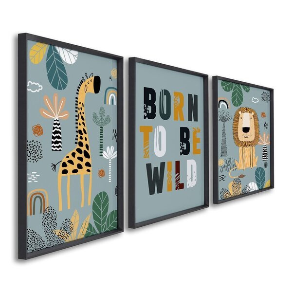 Quadro Decorativo Infantil Amigos Da Selva 3 Telas 60x90cm Pa