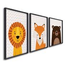 Quadro Decorativo Infantil Amigos Da Selva Com 3 Telas De Par