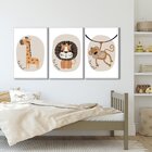 Quadro Decorativo Infantil Animais Da Selva Com 3 Telas 60x90