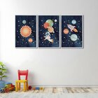 Quadro Decorativo Infantil Aventura Espacial Com 3 Telas 60x9