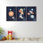 Quadro Decorativo Infantil Aventura Espacial Com 3 Telas 60x9