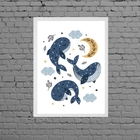 Quadro Decorativo Infantil Baleinhas 24x18cm Moldura:madeira