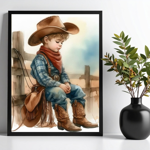 Quadro Decorativo Infantil Country Cowboy 45x34cm - Com Vidro