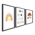 Quadro Decorativo Infantil Crianças Sol E Arco Íris Com 3 Tel