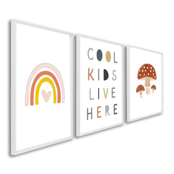 Quadro Decorativo Infantil Crianças Sol E Arco Íris Com 3 Tel