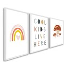 Quadro Decorativo Infantil Crianças Sol E Arco Íris Com 3 Tel