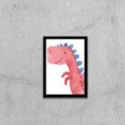 Quadro Decorativo Infantil Dinossauro Rosa 24x18cm - Com Vidr