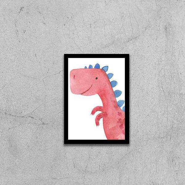 Quadro Decorativo Infantil Dinossauro Rosa 24x18cm - Com Vidr