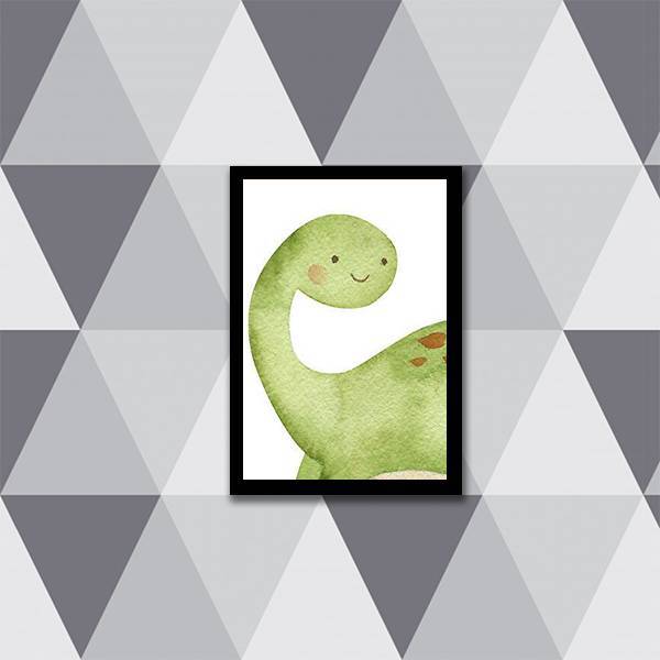 Quadro Decorativo Infantil Dinossauro Verde 24x18cm Moldura:m