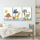 Quadro Decorativo Infantil Dinossauros Com 3 Telas De Parede