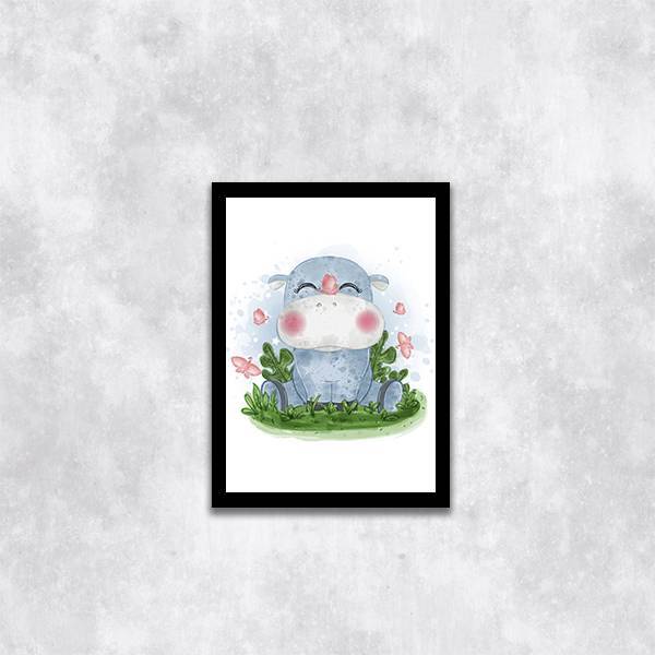 Quadro Decorativo Infantil Estilo Aquarela Hipopótamo 45x34cm