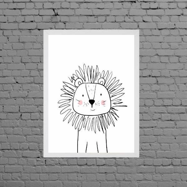 Quadro Decorativo Infantil Leãozinho 45x34cm - Com Vidro Mold